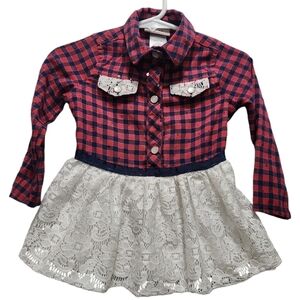 Little Lass Pearl Snap Plaid Lace Little Girls 18M Dress Western Rodeo Cowgirl